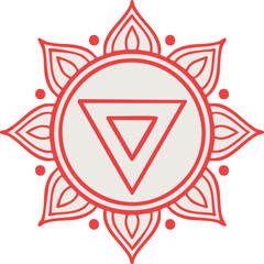 Red root chakra mandala for yoga posters, energy healing infographics, and interior wellness decor