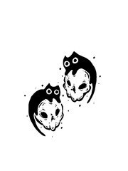 Twin skulls wrapped in ghostly hoods, eerie abstract line illustration