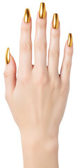 Main de femme avec ongles longs en or