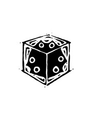 Surreal melting dice illustration with spooky abstract face patterns
