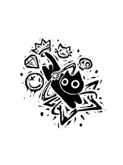 Abstract chaotic cartoon with surreal faces, crowns, and sketchy energy