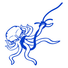 Octopus Fishing Angler On Hook Fight Caught Fisher Isolated Vector Graphic Design Illustration
