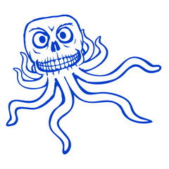 Octopus Alien Monster Horror Alien Grinning Smile Isolated Vector Graphic Design Illustration
