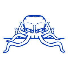 Octopus hiding bag behind wall fence alien cool Isolated Vector Graphic Design Illustration
