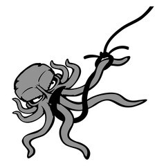 Octopus Fishing Angler On Hook Fight Caught Fisher Isolated Vector Graphic Design Illustration
