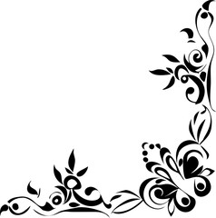 Elegant black and white floral corner design illustration with abstract botanical elements for invitations cards and decorative projects suitable for various creative applications