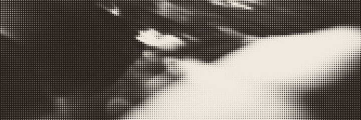 Rough halftone grange backdrop with beige brown overlay texture. Horizontal vector modern banner. Geometric retro print.