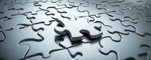 Metallic puzzle piece stands out among interconnected pieces, symbolizing complexity and unity