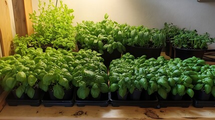 室内で育つフレッシュなバジルの鉢植え