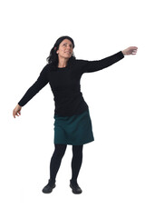 full portrait of a woman dancing on white background