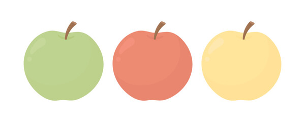 Three apple. Green, red, yellow apple. Proper nutrition. Low calorie food