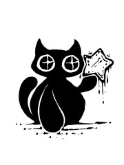 Cute mystical cat holding a melting magic star in minimalist line art style