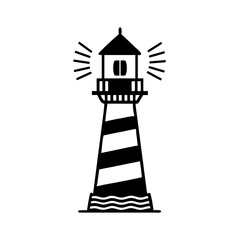 Lighthouse icon with beams of light, marine infrastructure and leadership concept