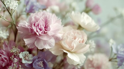 Vintage floral bouquet with soft pastel petals, delicate textures and romantic charm. A timeless botanical dream.