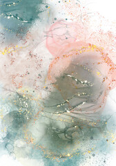 Fototapeta premium Watercolor alcohol ink background Marble splash fluid abstract art luxury gold