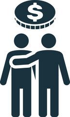 Businessmen closing a deal and shaking hands under a dollar coin