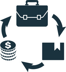 Circular economy showing business, money and goods exchanging in a sustainable cycle