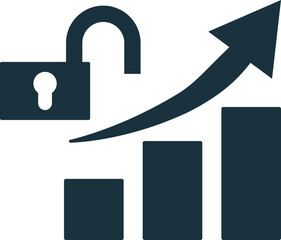 Open lock increasing bar graph growth business security concept