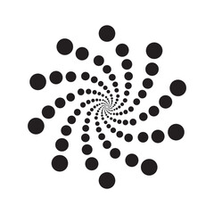 Optical illusion with black squares in a spiral pattern on a white background. The design creates a hypnotic effect