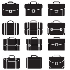 Black Briefcase Icons Set, Outline Briefcase Icons Set for Business, 