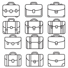 Black Briefcase Icons Set, Outline Briefcase Icons Set for Business, 