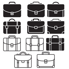 Black Briefcase Icons Set, Outline Briefcase Icons Set for Business, 
