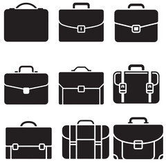 Black Briefcase Icons Set, Outline Briefcase Icons Set for Business, 