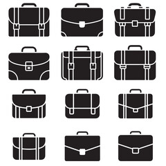 Black Briefcase Icons Set, Outline Briefcase Icons Set for Business, 
