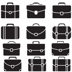 Black Briefcase Icons Set, Outline Briefcase Icons Set for Business, 