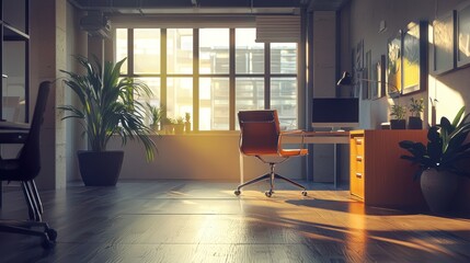Sunrise in a Modern Office Workspace