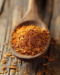 Dried orange spice in wooden spoon