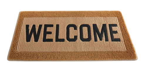 Brown welcome mat on transparent background inviting guests inside