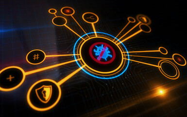 Antivirus cyber security symbol digital concept 3d illustration