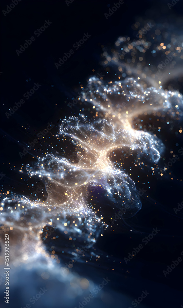 Poster abstract ethereal cloudscape creating a dreamy surreal atmosphere with sparkling particles in the ni