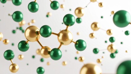 gold & green Molecules or Atoms are soft background