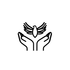 Obraz premium dove of peace. Vector icon of a dove gently resting on a human palm symbolizing peace