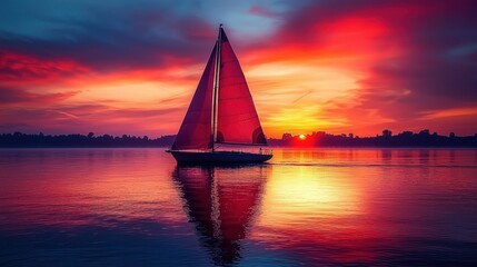 Sailboat at vibrant sunset