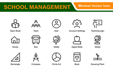 School Administration Icon Set – Modern Outline Line Vector Illustrations for Classroom, Timetable, Attendance, and Education Management Systems