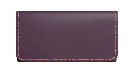 A deep purple leather wallet with decorative stitching.