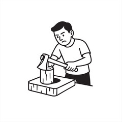 a man is splitting a stone