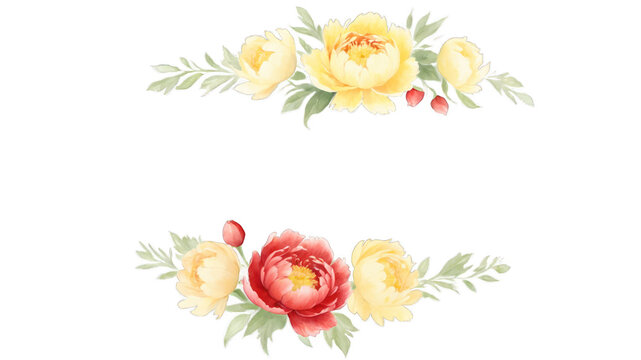 Decorative floral border with yellow and red peonies.