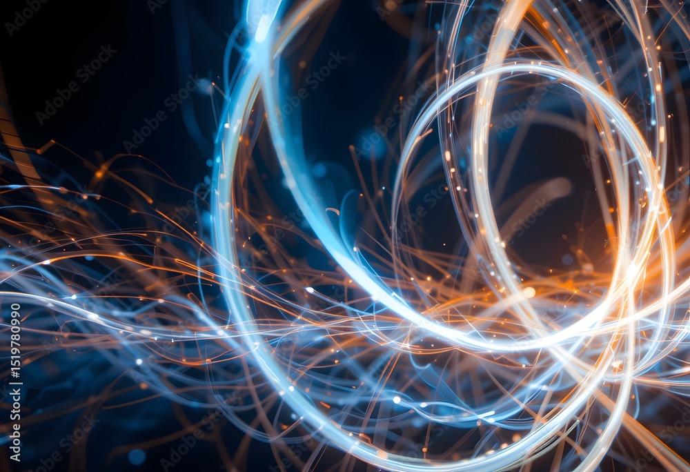 Fototapete Abstract Light Trails On Dark Background, Dynamic Motion, Energy Flow. Glowing Lines Create A Sense Of Speed And Movement, Perfect For Adding Visual Impact To Your Project. Dark Backdrop Makes The