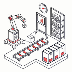 AI Based Warehouse Vector with Robots and Automation Technology