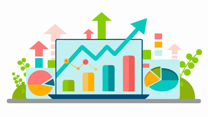 Capturing the Upward Trend A colorful infographic on a laptop celebrating growth and achievement against a