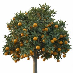 a full mature orange tree isolated on a white background