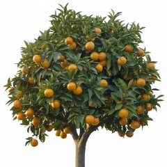 a full mature orange tree isolated on a white background