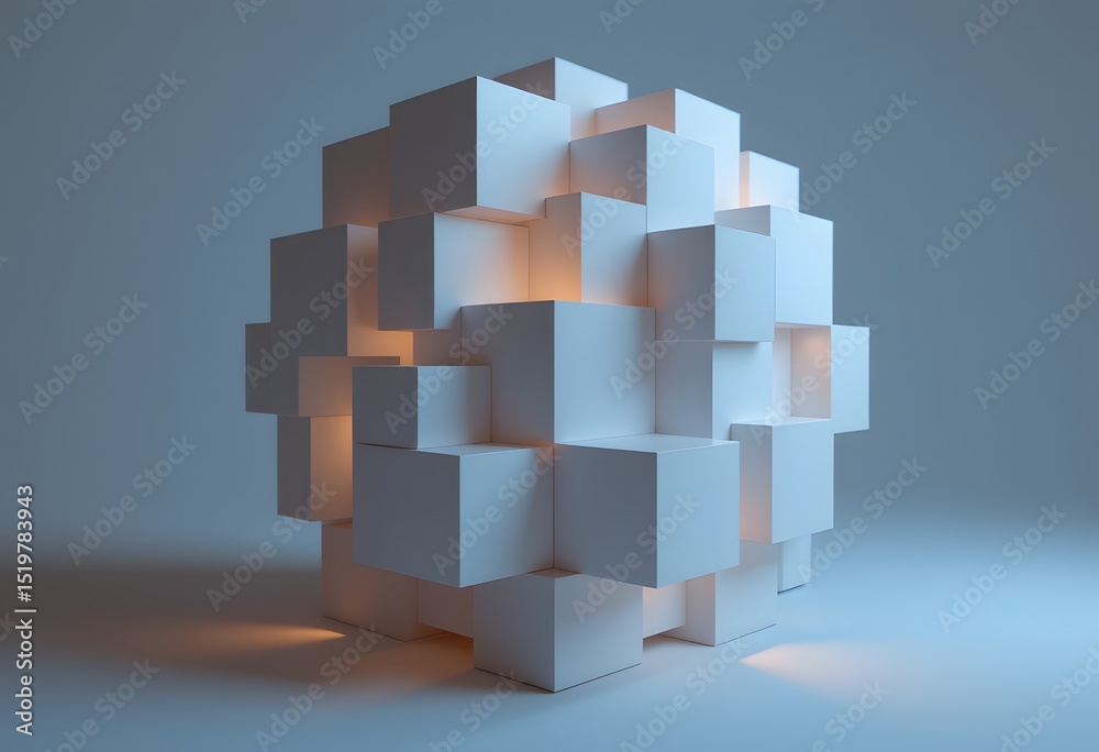 Poster abstract cubes geometric form, 3d rendered. clean design structure, illuminated beautifully. modern 