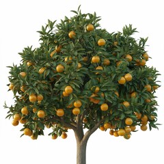 a full mature orange tree isolated on a white background