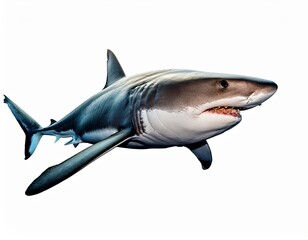 Naklejka premium Great White Shark Isolated on White Background – High Resolution Close-Up