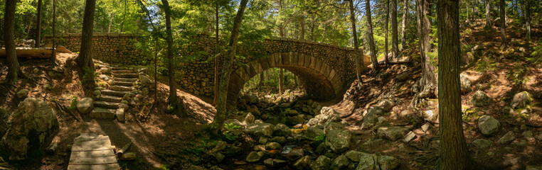 Panorama Of Cobblestone Bridge And Path Way Climbing Up to Deck Level